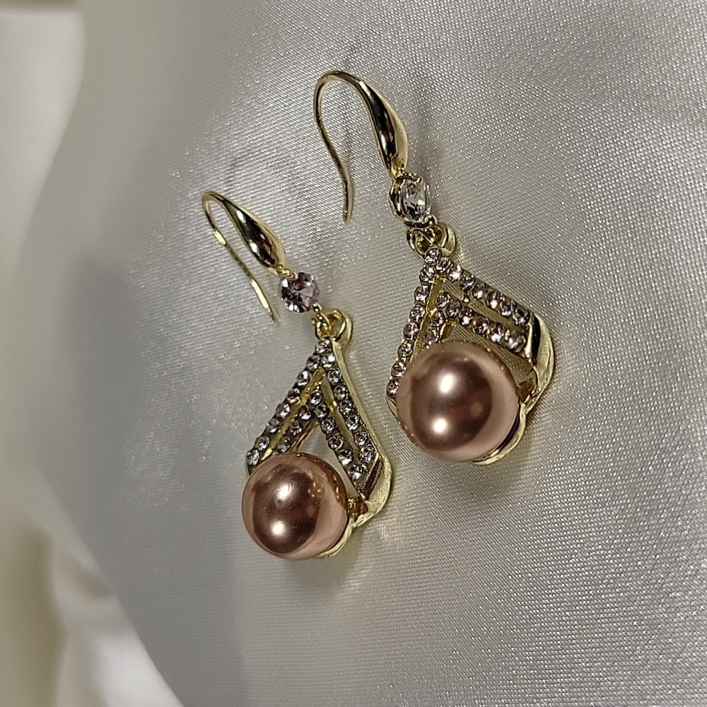 Chocolate Pearl CZ Drop Earrings, S925 wires - Picture 8 of 9